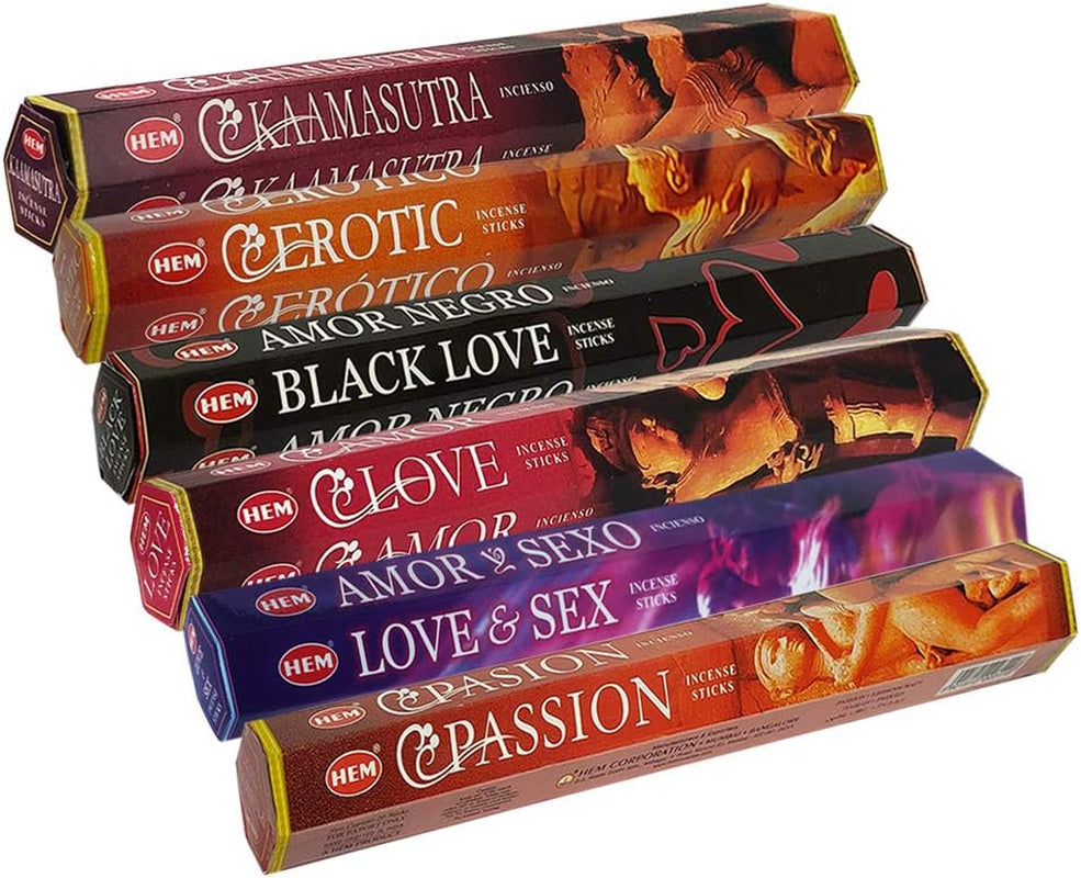 Hem Incense Sticks Variety Pack #24 and Incense Stick Holder Bundle with 6 Love Themed Fragrances