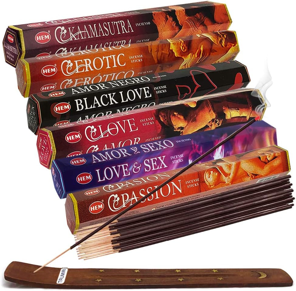 Hem Incense Sticks Variety Pack #24 and Incense Stick Holder Bundle with 6 Love Themed Fragrances