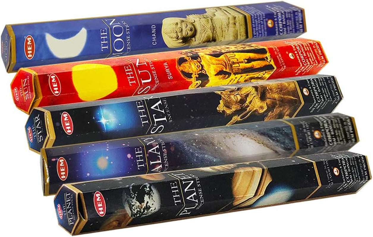 Hem Incense Sticks Variety Pack #1 and Incense Stick Holder Bundle with 5 Celestial Themed Fragrances