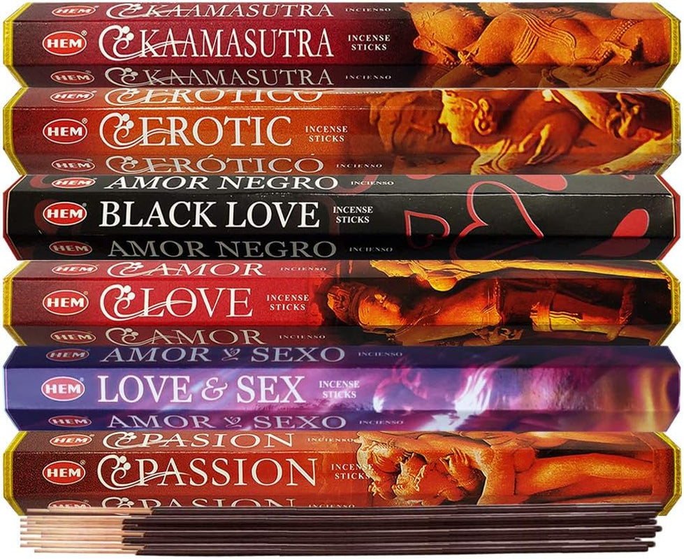 Hem Incense Sticks Variety Pack #24 and Incense Stick Holder Bundle with 6 Love Themed Fragrances