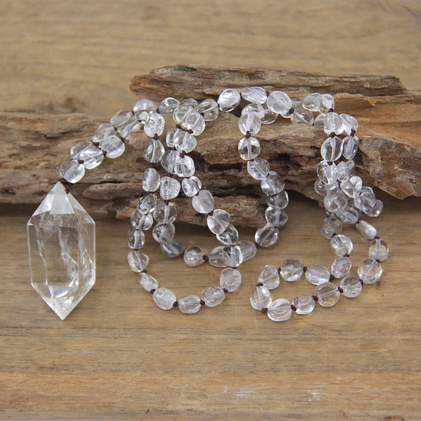 Clear Crystal Quartz Double Point Mala