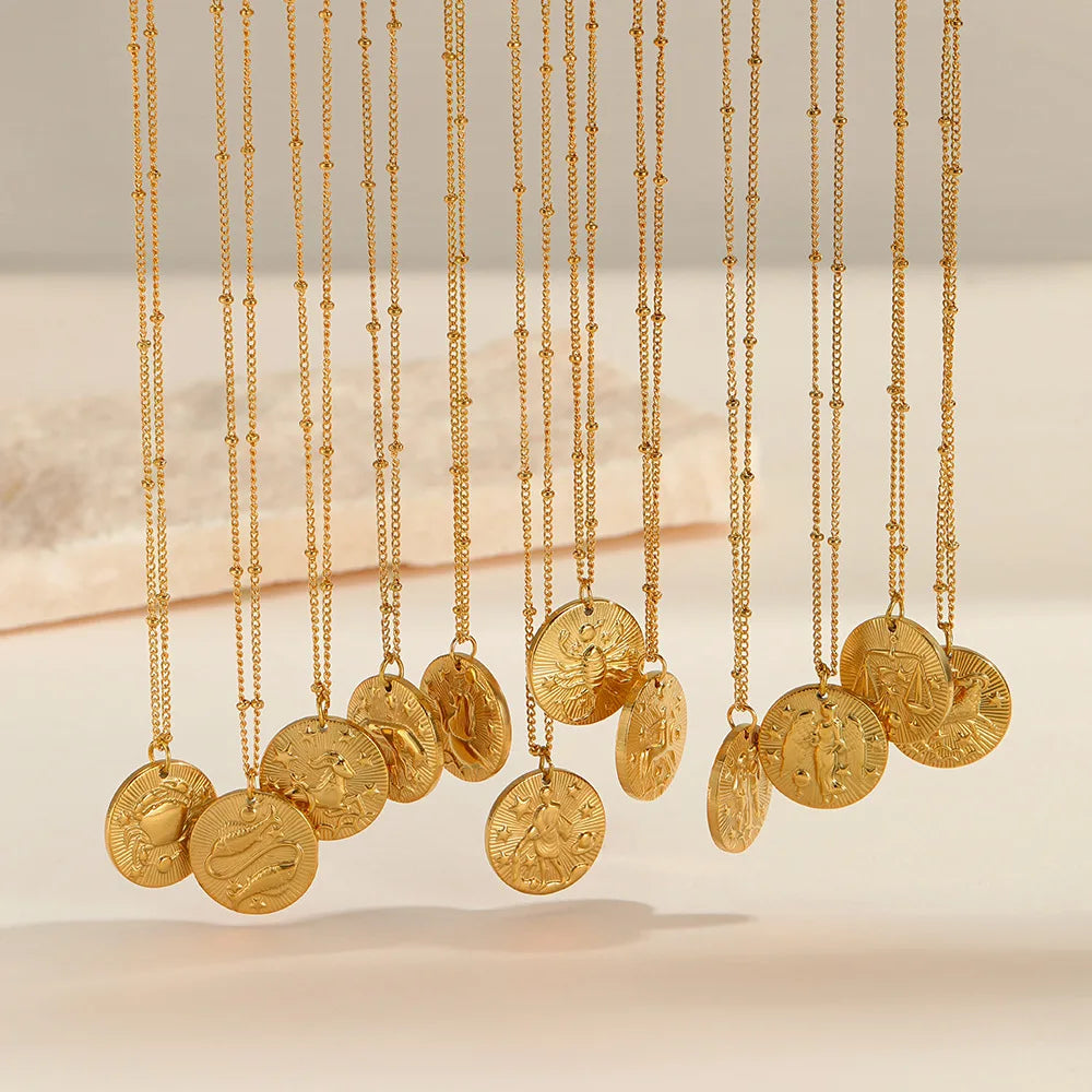 Round Coin Constellation Vintage Amulet Necklace