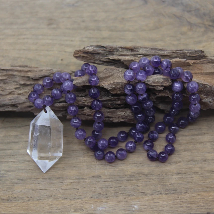 Clear Crystal Quartz Double Point Mala