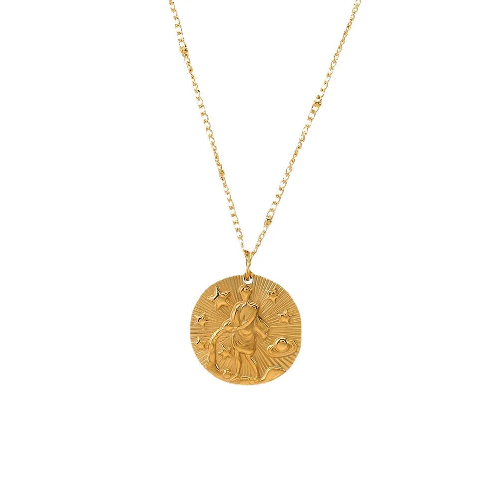 Round Coin Constellation Vintage Amulet Necklace