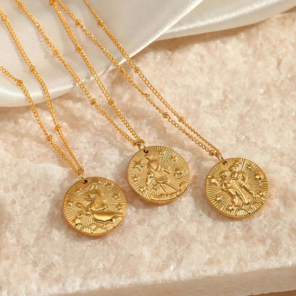 Round Coin Constellation Vintage Amulet Necklace