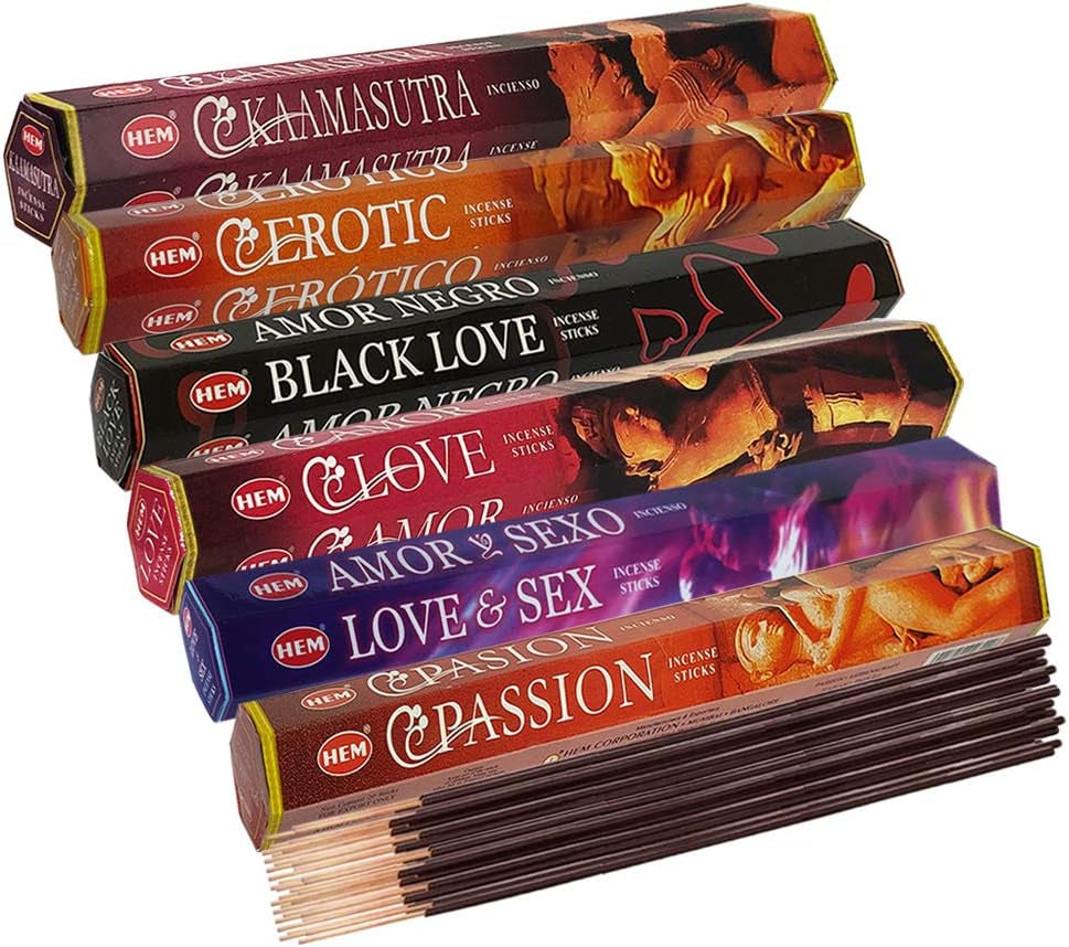 Hem Incense Sticks Variety Pack #24 and Incense Stick Holder Bundle with 6 Love Themed Fragrances