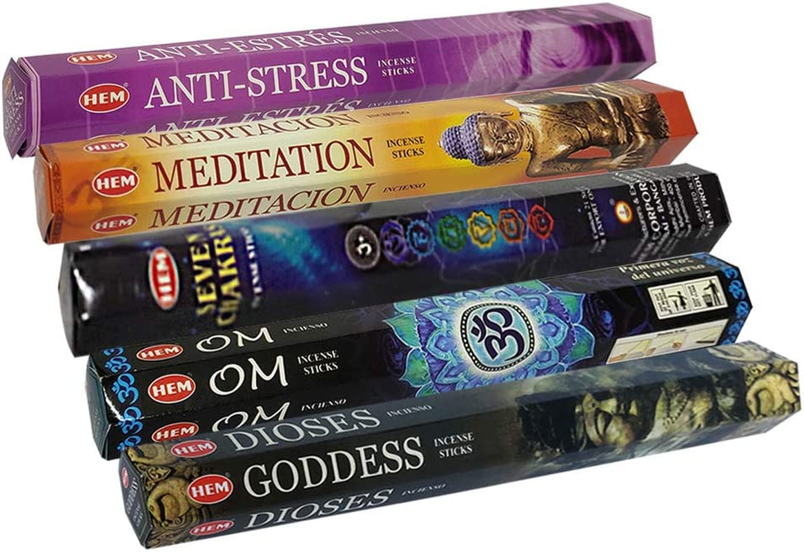 Hem Incense Sticks Variety Pack #9 and Incense Stick Holder Bundle with 5 Meditation Themed Fragrances